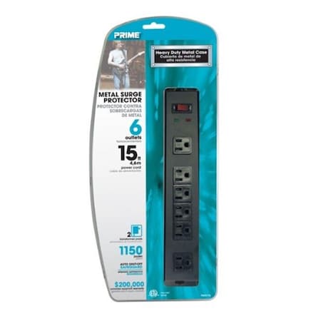 Prime Outlet Strip, Surge, Grounded, SJT, 15 ft., Black PB802135